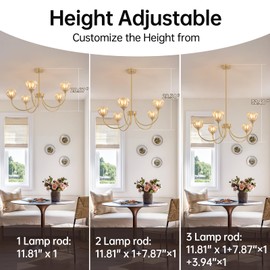 Shenmoyl 30.31" Brass Gold 5-Light Chandelier, 5-Arm Amber Tulip Glass Pendant Light Fixture, Height Adjustable Vintage Branch Chandelier for Dining Room Living Room Kitchen Island Farmhouse