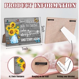 Every Day is a New Beginning Office Decor, 5"x7" Sunflower Wooden Table Top Sign, Desk Decor for Office Cubicle, Motivational Wall Decor for Home Office Bedroom, Coworker Gifts for Women