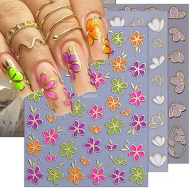 TailaiMei Flower Nail Stickers, 3D Gold Design Self-Adhesive Nail Art Decals for DIY Nail Decorations (509)