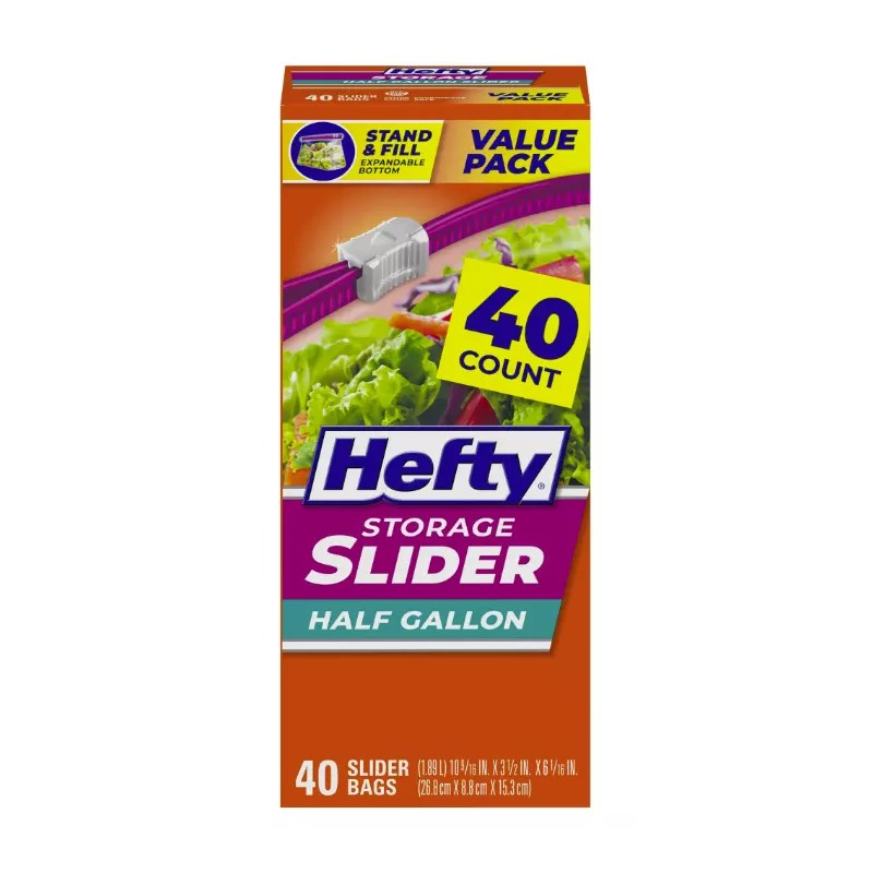 Hefty Slider Storage Bags, Half Gallon Size, 40 Count