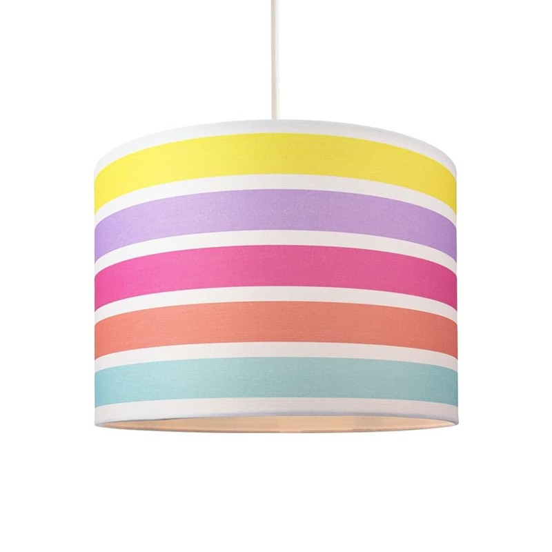 Modern and Cute Multi Coloured Rainbow Stripe Cotton Fabric Lamp