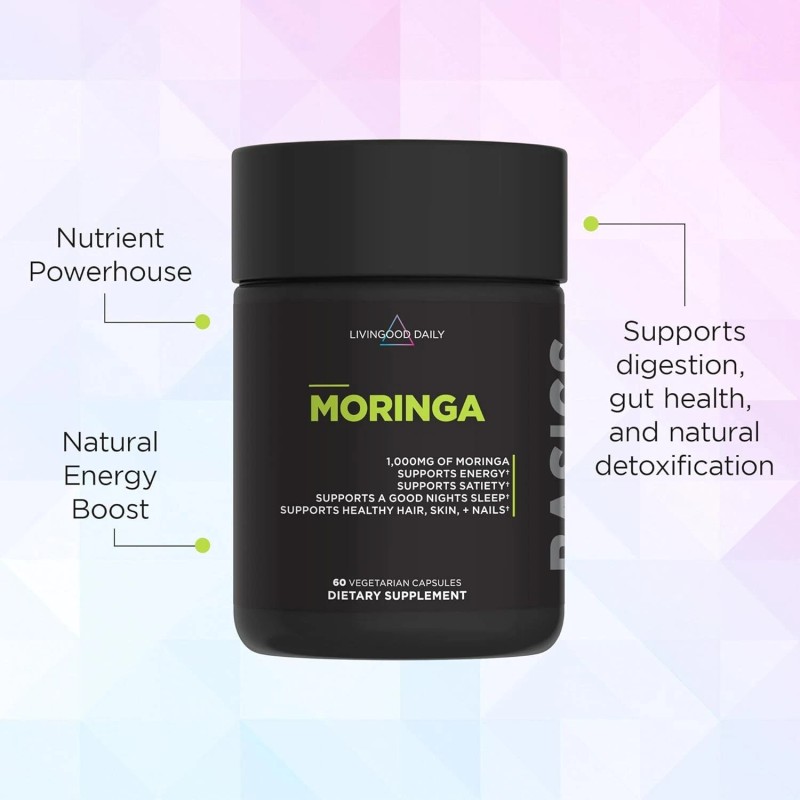 Livingood Daily Moringa Capsules, Moringa Supplement for Energy - 60
