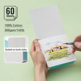 LIGHTWISH Square Watercolor Paper 100% Cotton Acid Free Cold Pressed Watercolor Sketchbook 60 Sheets 12x12cm Glue Sealed Paper Both Sides