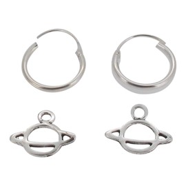 Touch Jewellery 925 Sterling Silver Hoop Earrings with Dangling Planet Charm