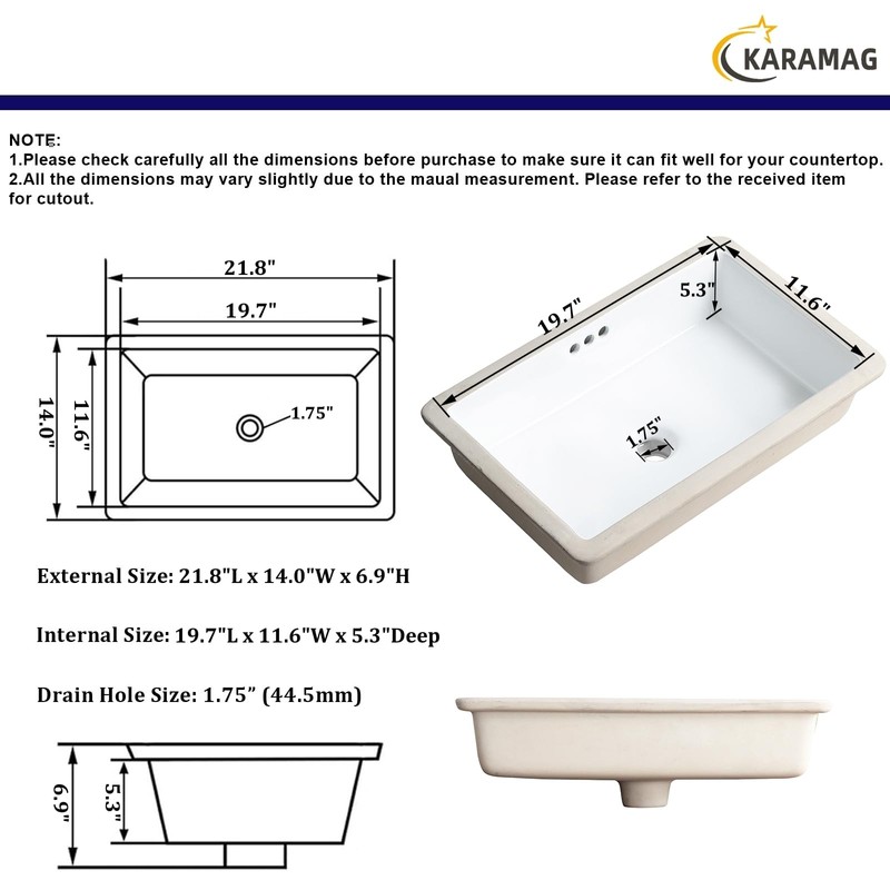 22 Inch Undermount Bathroom Sink Rectangle Undermount Sink White Ceramic