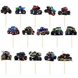 Monster Trucks Birthday Cupcake & Party Food Topper Decoration Picks 15 Pack