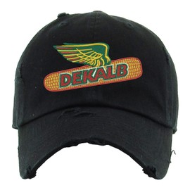 ALLNTRENDS Dekalb Corn Hat Distressed Dad Hat Buckle Cap (Black)