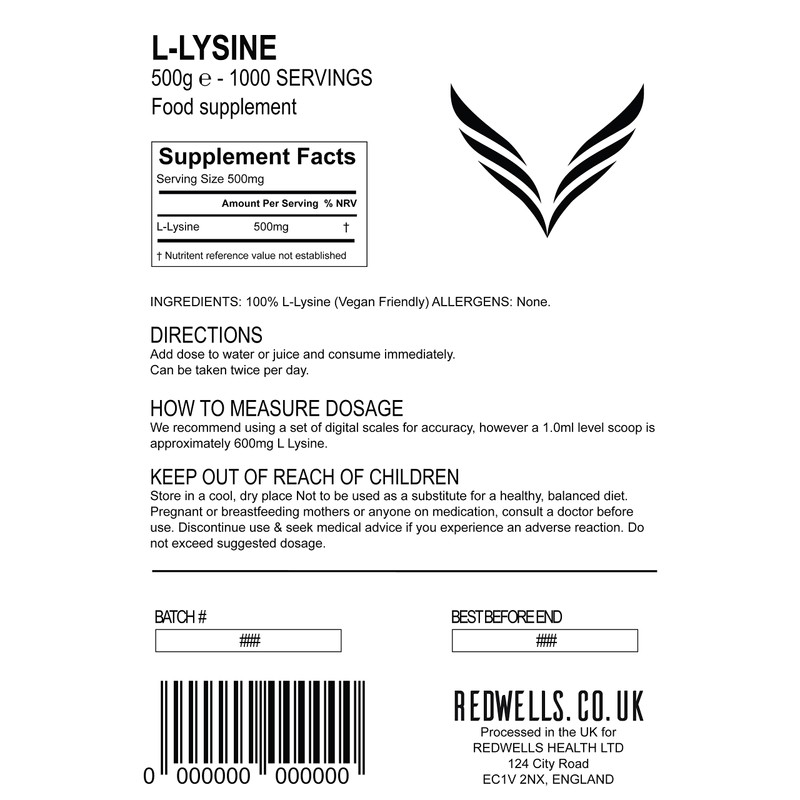 Lysine Powder REDWELLS Cold Sore Support No Additives GMO Free