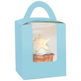 Gcardist Light Blue Cupcake Boxes Individual Cupcake Holders Disposable 25pcs Single Cupcake Boxes with Window 9.4x9.4x11.7cm Cupcake Containers (3.7 * 3.7 * 4.5 inch)