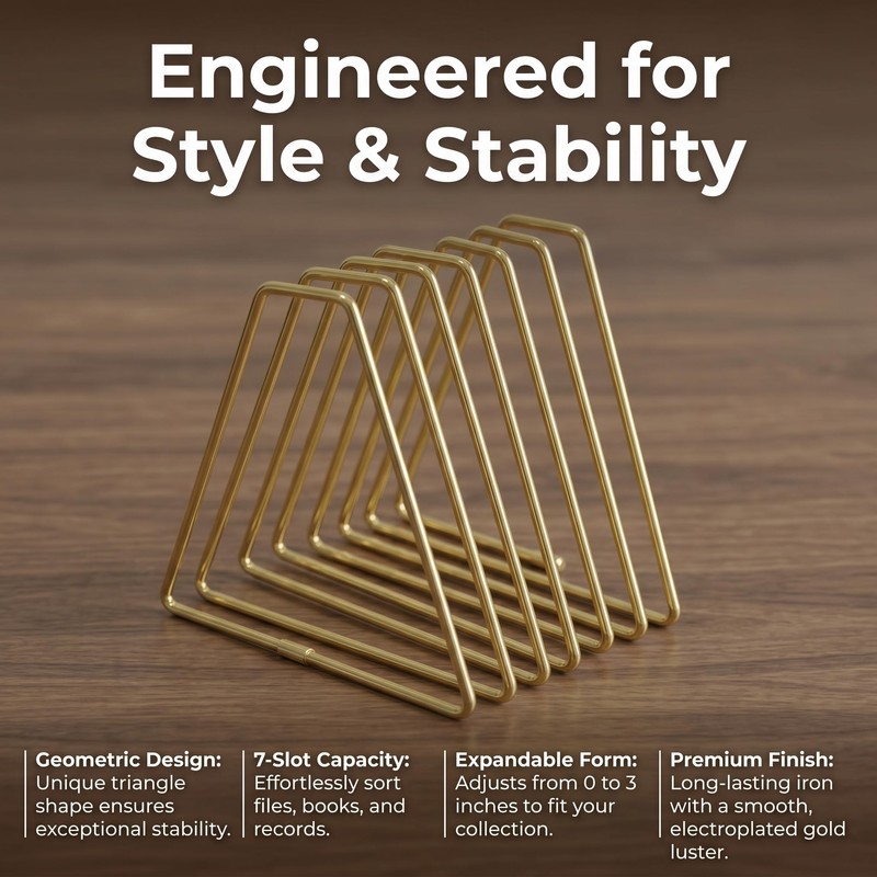 ZYFOFFICE Gold Expandable Bookends, 7-Section, 2"-15.7"