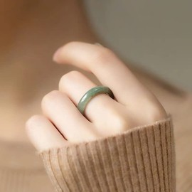 Mens Womens Natural Genuine Real Green Jade Band Ring Size 6-12, 8, Non-Precious Metal, Jade