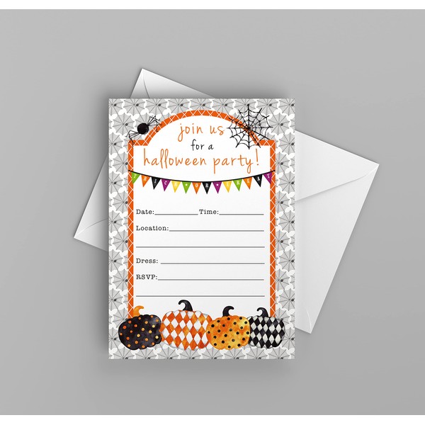 M Market On Mainstreet Spider Webs Halloween Party Invitations, 25 Cards with Envelopes, Made In The USA