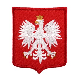 Polish Accessories Embroidered Patch with Poland White Eagle Sew-On Coat of Arms Badge with Red Color 2.5" Height Patch