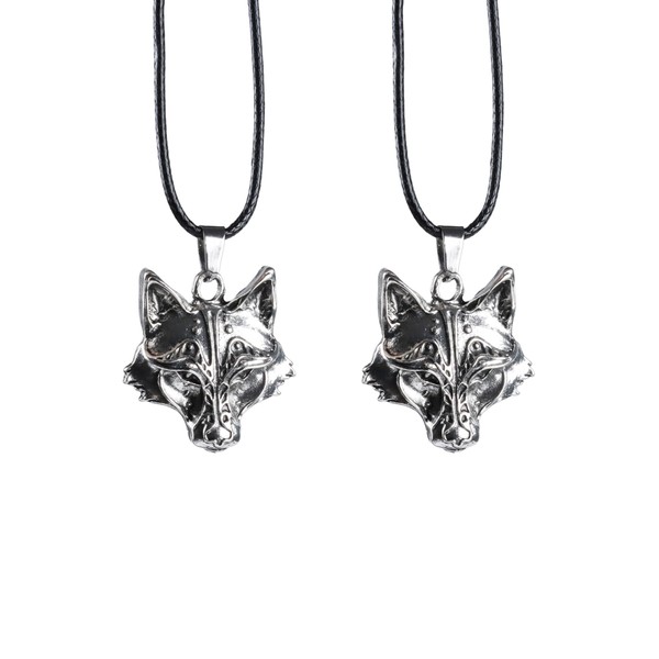 2Pcs Viking Wolf Pendant Necklace, Metal Wolf Head Pendant Viking