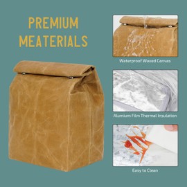 ECHSRT Waxed Canvas Lunch Bag, Vintage Reusable Lunch Box for Men & Women, Waterproof Leakproof Insulated Sack for Work, Office, Picnic