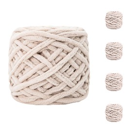 Multicolor Knitting Wool Yarn Chunky Single-Strand Knitting Yarn Knitting Plush Ball for Crochet 4Pcs (Khaki White)