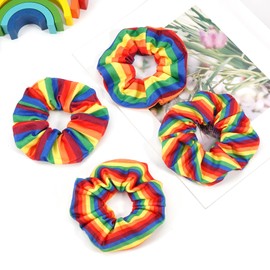 Rainbow Hair Scrunchies Elastic Pride Hair Ties for Women Girls Colorful Striped Hair Tie Rainbow Ponytail Holder Rainbow Hair Ring Hair Accessories