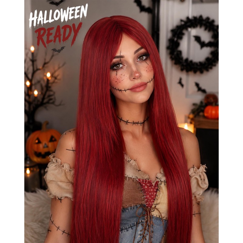 Rose bud Halloween Cosplay Wig Red Sally Costume Wigs for
