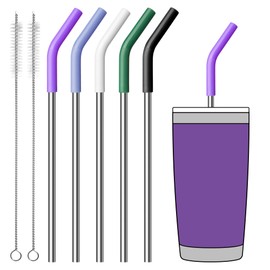 Lpaacat Metal Straws Reusable for 20 oz YETI Tumbler Mug, 8.5”Stainless Steel Reusable Drinking Straw with Silicone Tips for 20 oz Tumbler,1 Portable Bag