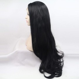 Xiweiya Long Black #1B Wavy Wigs Synthetic Lace Front Body Wave Wigs Side Part Wig Long Soft Wavy Wig Hair Replacement Wig for Women, Drag Queen Makeup 24 inch