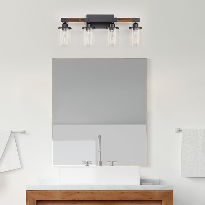 Feohak 4-Light Bathroom Vanity Light, Farmhouse Bathroom Fixtures Over Mirror,