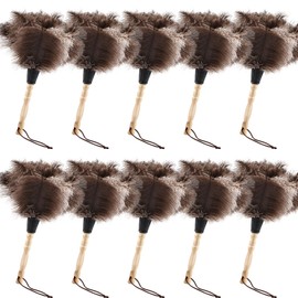 FeelfunFeather Ostrich Feather Duster 14" Natural Handheld Reusable Feathers Dusters with Wooden Handle for Cleaning Supplies Home Car Office(10PCS)