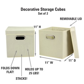 Household Essentials 39-1 Decorative Storage Cube Set with Removable Lids | Natural | 2-Pack