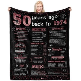 YDHCTKYG 50th Birthday Gifts for Women 50th Birthday Decorations Women 50th Birthday Decorations 50 Year Old Gifts for Women Wife Mom Blanket Back in 1974-60x50 Inch - Rose Gold