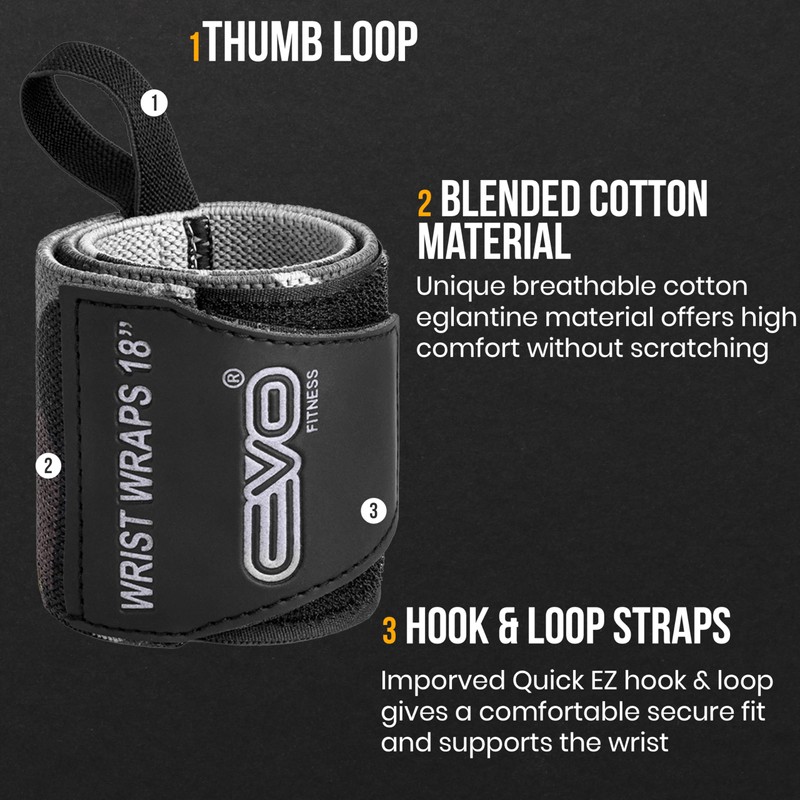 EVO Fitness Pair of 18” Deep Black Weight Lifting Wrist