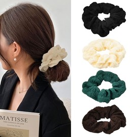 Big Hair Scrunchies for Women's Thick Thin Long Hair Black Scrunchy Hair Ties for Girls Beige Green Brown Soft Hair Ropes Accessories Ponytail Holder Elastic Hair Bands