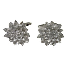 Kiola Designs Silver Toned Water Lily Flower Cufflinks