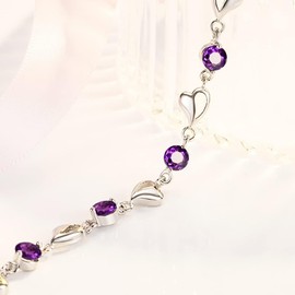 Kaguyo Silver Bracelets for Women - 925 Silver Clear Amethyst Pink and Blue Zirconia Heart Shape Adjustable Infinity Crystal Bracelet for Women Girls- Friendship Birthday Gift (purple)