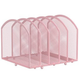 MINDEPOT Desk File Organizer 5 Sections Desktop Organizer File Sorter Office Organization File Folder Holder for Office School & Classroom (Pink, 5 Section - 1Pack)