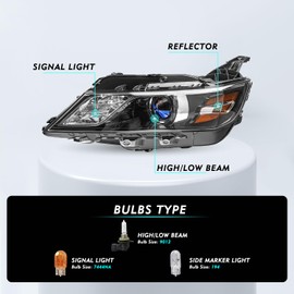 TUSDAR Fits For 2014-2020 Chevy Impala Headlight Assembly Halogen OE Style Projector Black Replacement Factory Headlamp Front Lamps LH Left Driver Side