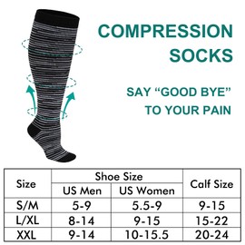 Double Couple 7 Pairs Copper Compression Socks for Men Women 20-30 mmHg Knee High Stockings, XX-Large