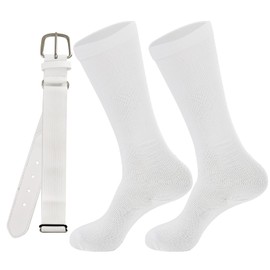 cs runsenisocks Teen Youth Baseball Socks Boys Girls Teens Teen Softball Socks and Belt Set for Baseball,Soccer.(1 Pairs of Sock with 1 Belt). (US, Alpha, Medium, white)