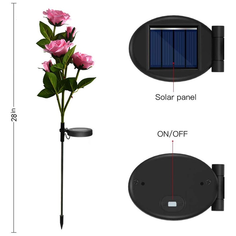Outdoor Solar Garden Stake Lights, Outdoor Decorative Rose Flowers Lights