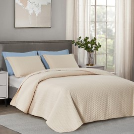 Maple&Stone Quilt Set California King Size, Lightweight Beige Bedspread Ultrasonic Chevron Pattern Light Coverlet for All Season Comforter Bedding Decor - 3 Piece Bed Cover Sets