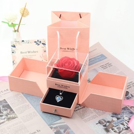 SAMERR Conjunto de Caja de Collar Rosa Eterna, Flor Eterna Regalo Romántico Aniversario de Bodas, Día de la Madre, San Valentín, Aniversario, Navidad, Regalo para mamá, Esposa, Novia, Prometida