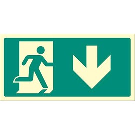Sign, Arrow Down, Glow Sav, External Height 150mm, External Width 300mm, Sign Colour White on Green, Sign Legend Fire Exit Arrow Down, Sign Material Vinyl - Photoluminescent, Sign Type Emergency Exit,