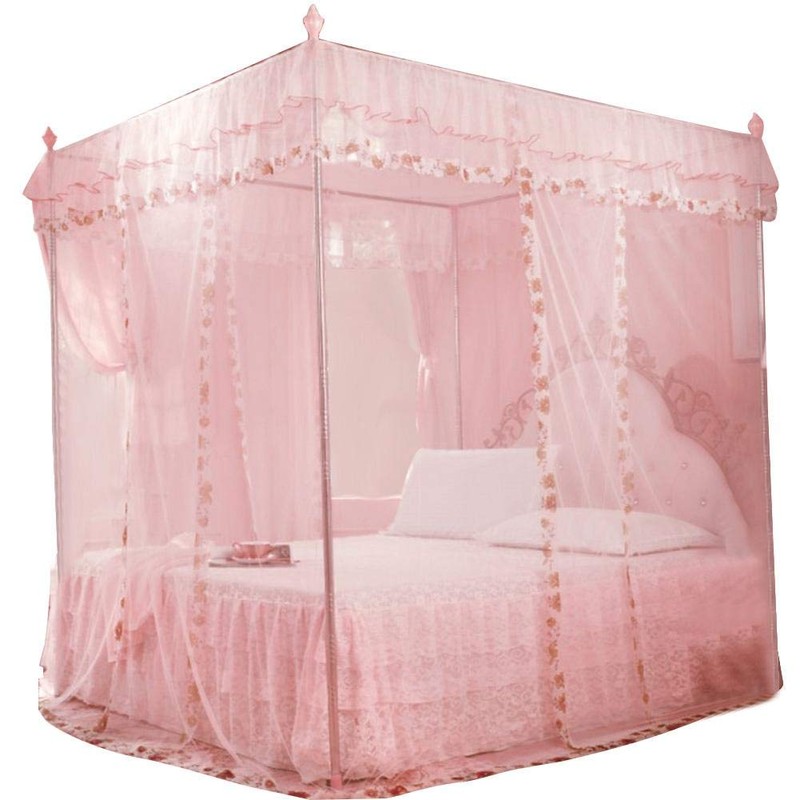Mosquito Net, Luxury Princess 3 Side Openings Post Bed Curtain