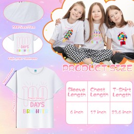 4 Pcs Kids 100 Days of School DIY Shirt Kit 100th Day of School T-Shirt with Pom Poms Balls Gem Stickers Double Sided Glue Points for Kids Art Creatives 100 Days of School Clothing Costume Accessories