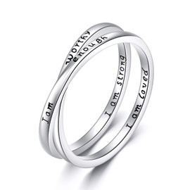 ONEFINITY I Am Enough Rings 925 Sterling Silver I Am Enough I Am Worthy Ring Inspirational Jewelry for Women-Size 7