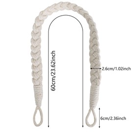 Tibapla 2 Pcs Curtain Rope Tiebacks, 60cm Hand Braided Cotton Curtain Rope Buckle for Home Office Living Room Bedroom Cafe Drapery Curtains