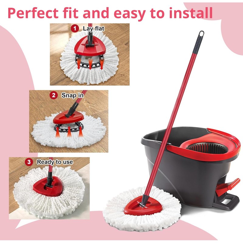 4 Pack Spin Mop Head Refills + 1 Holder for