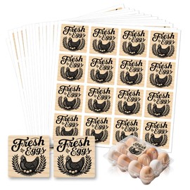 GOMAKERER 320 Pcs Farm Fresh Egg Carton Labels, Chicken and Leaf Egg Stickers Square Egg Packaging Tags Waterproof Self-Adhesive Stickers for Box Container Carton Farm Supplies