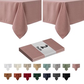 maxmill 2 Pack Rectangle 52 x 70 Inch Slubby Textured Tablecloth Waterproof Spillproof Wrinkle Free Table Cloth, Kitchen Dining Room Decoration, Fabric Cover for Holiday Party Dinner, Dusty Pink
