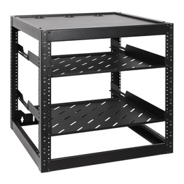 RackPath 12U Open Frame Network Rack with 2X 14in Vented 1U Shelves Rear Support, Wall Mount/Floor Standing Network Cabinet, Heavy Duty 150 lbs Capacity for IT & AV Gear, Audio and Video Device