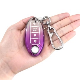 PIFOOG Key Fob Cover for Nissan 4 Button Altima Sentra Kicks Rogue Armada Leaf Murano Pathfinder Versa Titan Accessories Gradient Purple Car Keys Case Shell Protector with Keychain Girly Women TPU