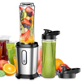 JIPPCL Electric Smoothie Blender, Powerful Small Blender with 2 Portable 20oz Tritan blender Bottles, BPA-Free with 4 Stainless Steel Blades, Mixer Smoothie Maker for Shakes and Smoothies